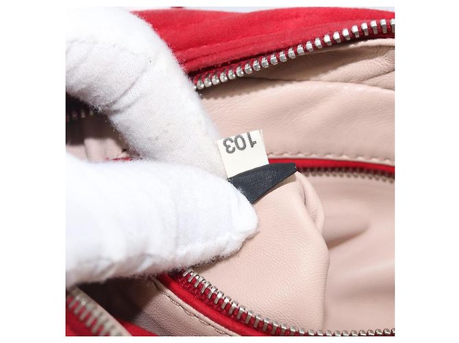 Bolsa de Ombro PRADA Camurça Vermelha Prata Auth 201372 Vermelho - vista 12