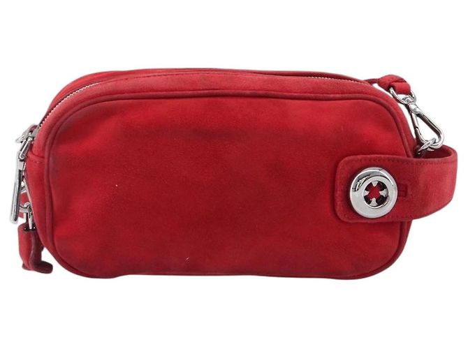 Bolsa de Ombro PRADA Camurça Vermelha Prata Auth 201372 Vermelho - vista 13
