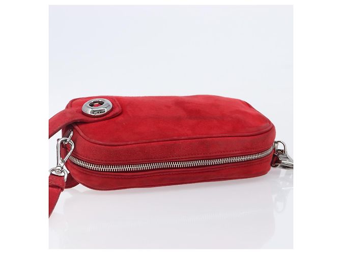 Bolsa de Ombro PRADA Camurça Vermelha Prata Auth 201372 Vermelho - vista 14