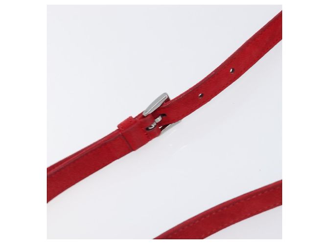 Bolsa de Ombro PRADA Camurça Vermelha Prata Auth 201372 Vermelho - vista 16