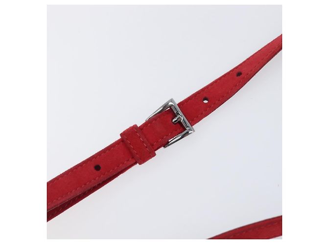Bolsa de Ombro PRADA Camurça Vermelha Prata Auth 201372 Vermelho - vista 17