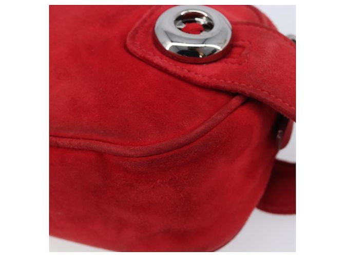 Bolsa de Ombro PRADA Camurça Vermelha Prata Auth 201372 Vermelho - vista 20