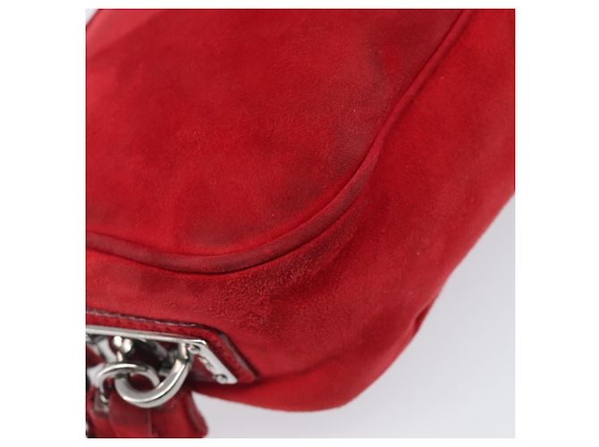 Bolsa de Ombro PRADA Camurça Vermelha Prata Auth 201372 Vermelho - vista 21