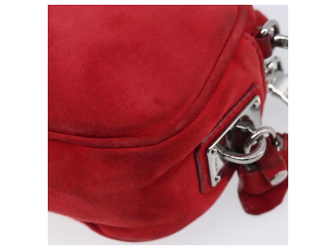 Bolsa de Ombro PRADA Camurça Vermelha Prata Auth 201372 Vermelho - vista 22