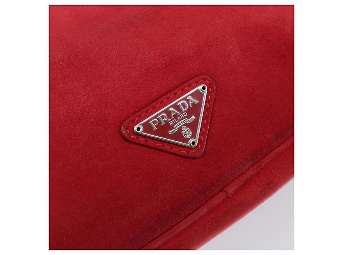Bolsa de Ombro PRADA Camurça Vermelha Prata Auth 201372 Vermelho - vista 24
