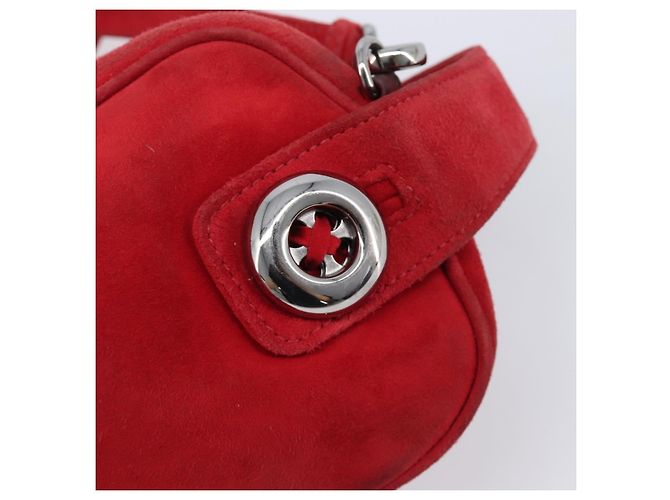 Bolsa de Ombro PRADA Camurça Vermelha Prata Auth 201372 Vermelho - vista 25