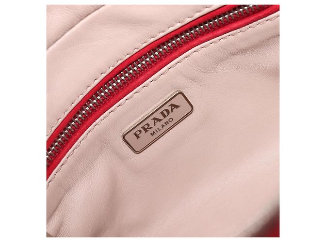Bolsa de Ombro PRADA Camurça Vermelha Prata Auth 201372 Vermelho - vista 28