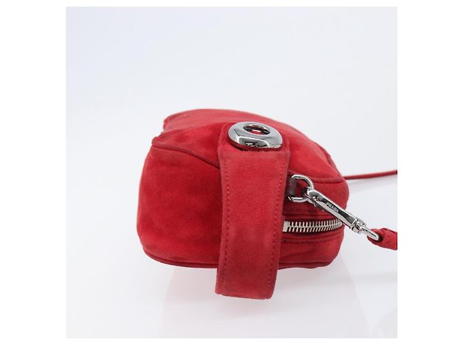Bolsa de Ombro PRADA Camurça Vermelha Prata Auth 201372 Vermelho - vista 3