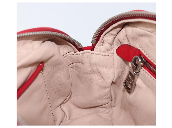 Bolsa de Ombro PRADA Camurça Vermelha Prata Auth 201372 Vermelho - vista 30