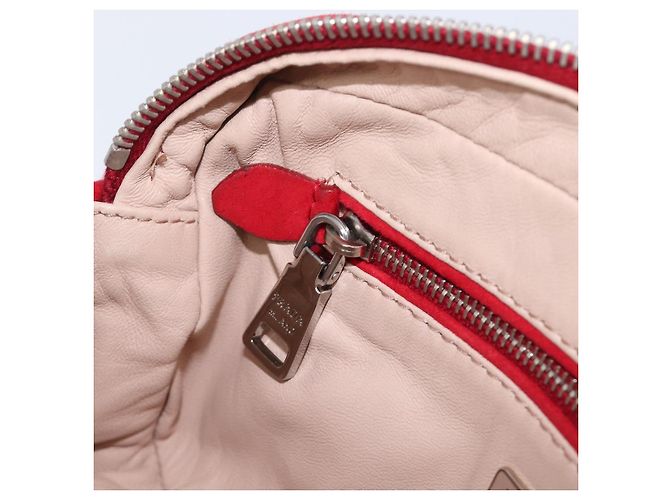 Bolsa de Ombro PRADA Camurça Vermelha Prata Auth 201372 Vermelho - vista 31
