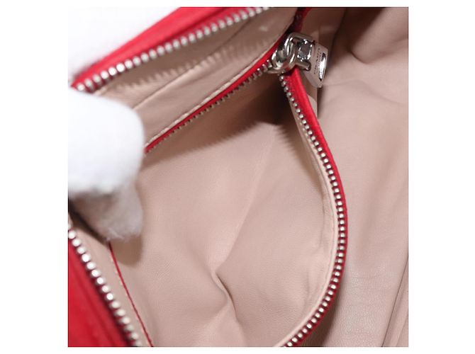 Bolsa de Ombro PRADA Camurça Vermelha Prata Auth 201372 Vermelho - vista 32