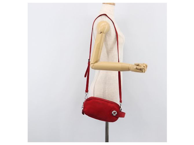 Bolsa de Ombro PRADA Camurça Vermelha Prata Auth 201372 Vermelho - vista 34