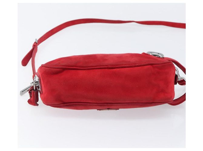 Bolsa de Ombro PRADA Camurça Vermelha Prata Auth 201372 Vermelho - vista 5
