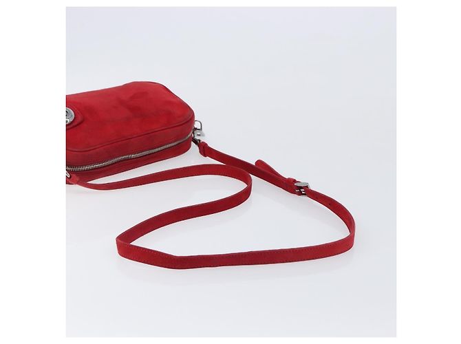 Bolsa de Ombro PRADA Camurça Vermelha Prata Auth 201372 Vermelho - vista 6