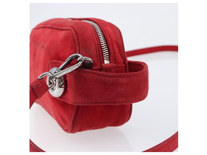 Bolsa de Ombro PRADA Camurça Vermelha Prata Auth 201372 Vermelho - vista 8