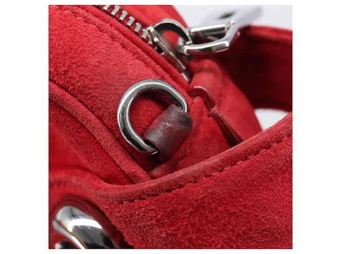 Bolsa de Ombro PRADA Camurça Vermelha Prata Auth 201372 Vermelho - vista 9