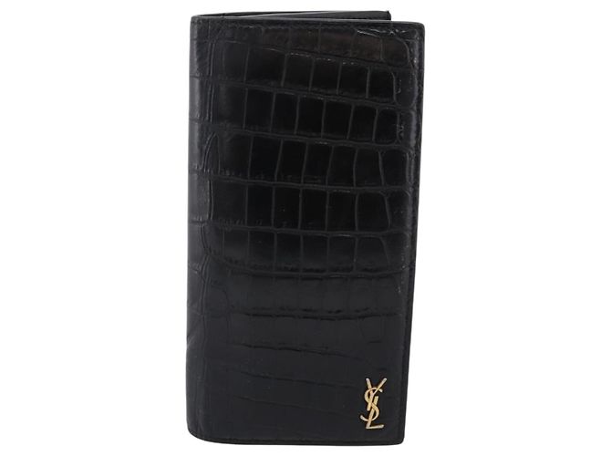 Autre Marque Cartera larga SAINT LAURENT efecto cocodrilo negro y oro Auth 205099A Dorado - vista 13