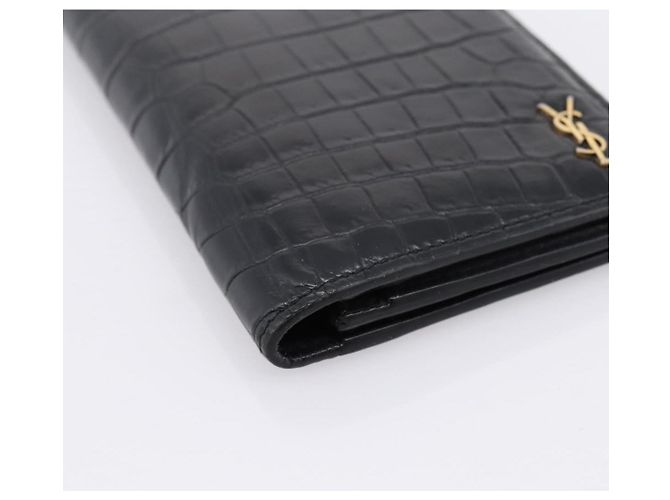 Autre Marque Cartera larga SAINT LAURENT efecto cocodrilo negro y oro Auth 205099A Dorado - vista 14