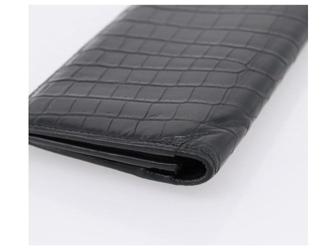 Autre Marque Cartera larga SAINT LAURENT efecto cocodrilo negro y oro Auth 205099A Dorado - vista 15