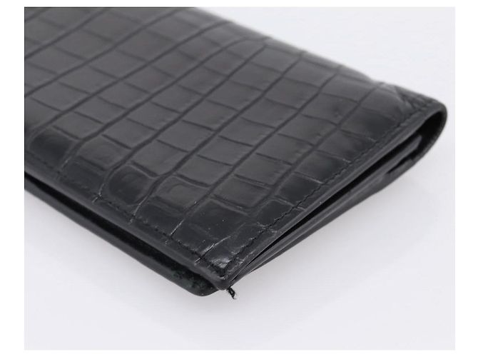 Autre Marque Cartera larga SAINT LAURENT efecto cocodrilo negro y oro Auth 205099A Dorado - vista 16