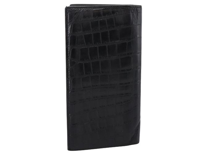 Autre Marque Cartera larga SAINT LAURENT efecto cocodrilo negro y oro Auth 205099A Dorado - vista 2