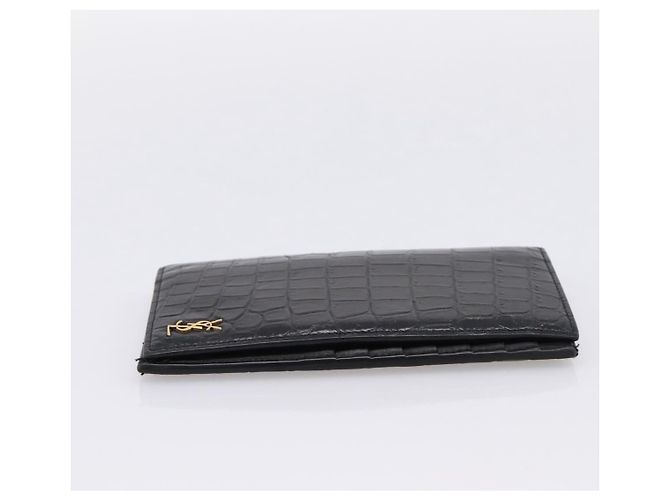 Autre Marque Cartera larga SAINT LAURENT efecto cocodrilo negro y oro Auth 205099A Dorado - vista 3