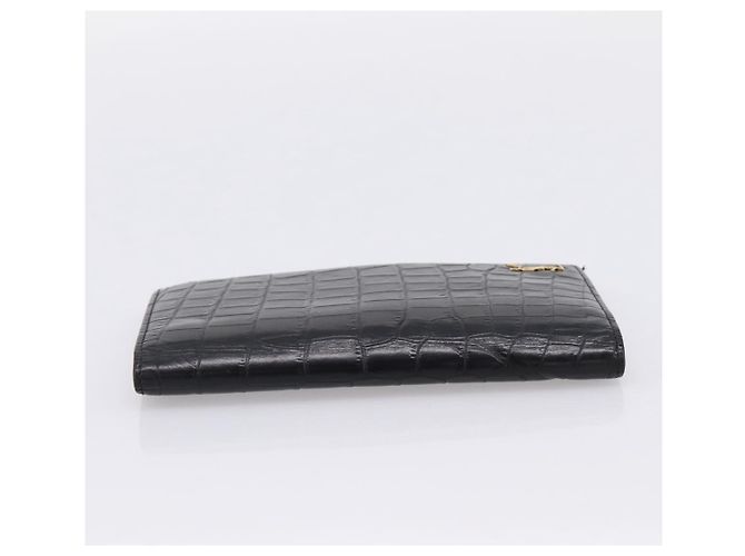 Autre Marque Cartera larga SAINT LAURENT efecto cocodrilo negro y oro Auth 205099A Dorado - vista 4