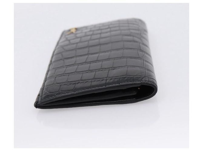 Autre Marque Cartera larga SAINT LAURENT efecto cocodrilo negro y oro Auth 205099A Dorado - vista 5