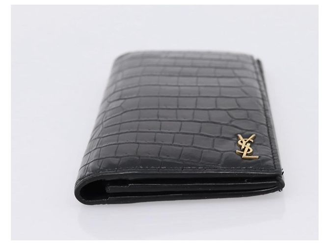 Autre Marque Cartera larga SAINT LAURENT efecto cocodrilo negro y oro Auth 205099A Dorado - vista 6