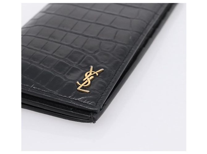 Autre Marque Cartera larga SAINT LAURENT efecto cocodrilo negro y oro Auth 205099A Dorado - vista 7