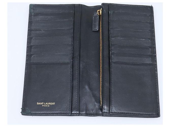 Autre Marque Cartera larga SAINT LAURENT efecto cocodrilo negro y oro Auth 205099A Dorado - vista 8
