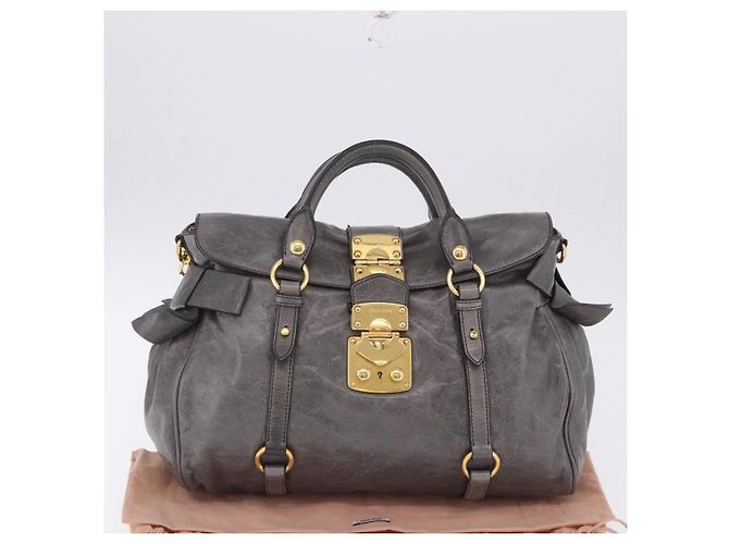 Borsa a Mano Miu Miu in Pelle 2way Grigio Tono Oro Auth 167623M Marrone - vista 12