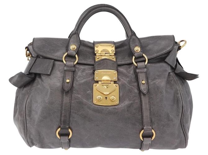 Borsa a Mano Miu Miu in Pelle 2way Grigio Tono Oro Auth 167623M Marrone - vista 13