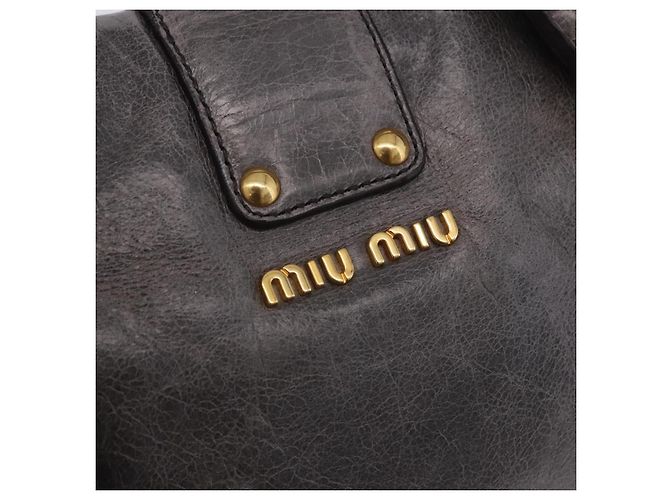 Borsa a Mano Miu Miu in Pelle 2way Grigio Tono Oro Auth 167623M Marrone - vista 22