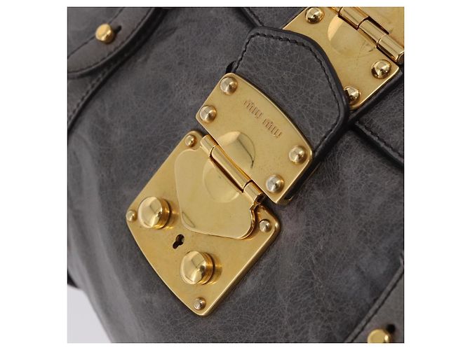 Borsa a Mano Miu Miu in Pelle 2way Grigio Tono Oro Auth 167623M Marrone - vista 23