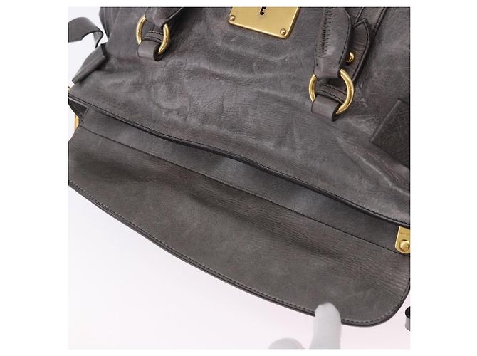 Borsa a Mano Miu Miu in Pelle 2way Grigio Tono Oro Auth 167623M Marrone - vista 26