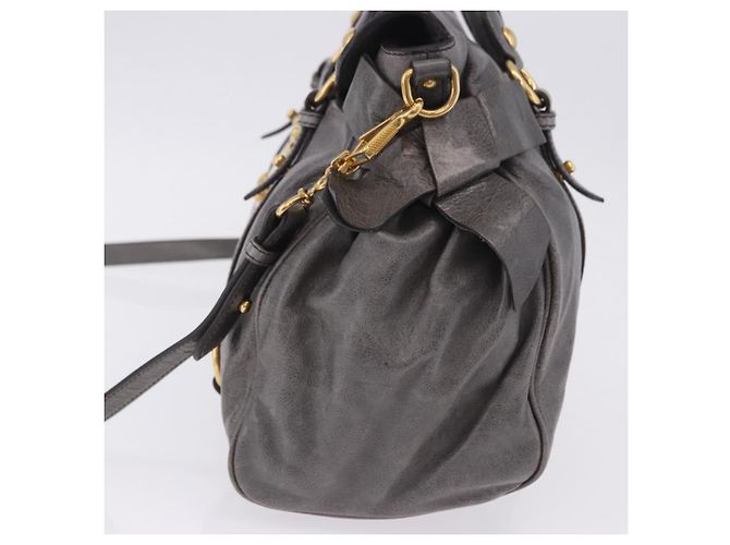 Borsa a Mano Miu Miu in Pelle 2way Grigio Tono Oro Auth 167623M Marrone - vista 3