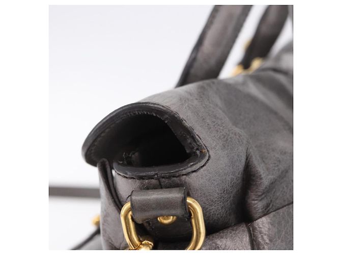 Borsa a Mano Miu Miu in Pelle 2way Grigio Tono Oro Auth 167623M Marrone - vista 4