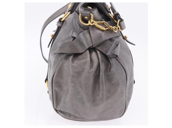 Borsa a Mano Miu Miu in Pelle 2way Grigio Tono Oro Auth 167623M Marrone - vista 5