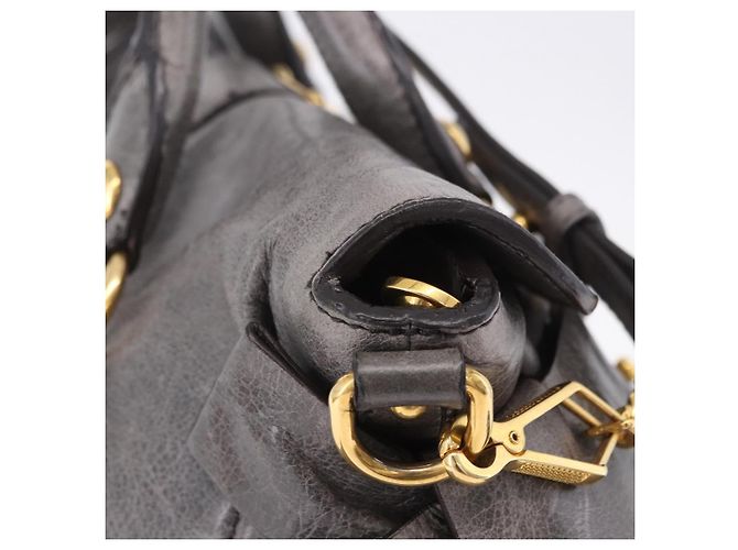 Borsa a Mano Miu Miu in Pelle 2way Grigio Tono Oro Auth 167623M Marrone - vista 6