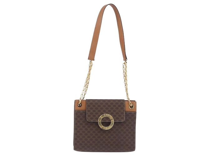 Céline Borsa a tracolla CELINE Macadam con catena in PVC e pelle Marrone Oro Auth ka6066 D'oro - vista 13