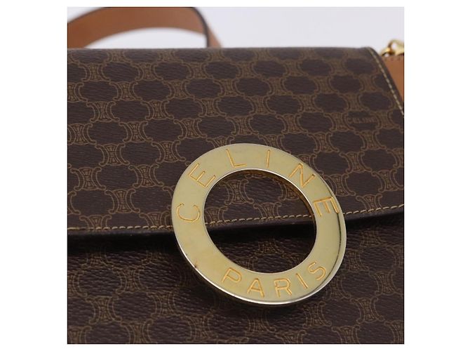 Céline Borsa a tracolla CELINE Macadam con catena in PVC e pelle Marrone Oro Auth ka6066 D'oro - vista 19