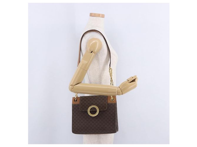 Céline Borsa a tracolla CELINE Macadam con catena in PVC e pelle Marrone Oro Auth ka6066 D'oro - vista 27