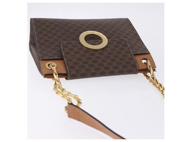 Céline Borsa a tracolla CELINE Macadam con catena in PVC e pelle Marrone Oro Auth ka6066 D'oro - vista 6