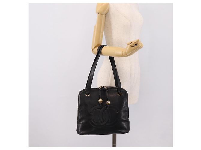 Borsa a tracolla CHANEL COCO Mark Chain in pelle caviar nera e oro CC Auth 201540A Nero D'oro - vista 26