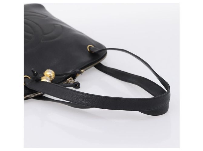 Borsa a tracolla CHANEL COCO Mark Chain in pelle caviar nera e oro CC Auth 201540A Nero D'oro - vista 7