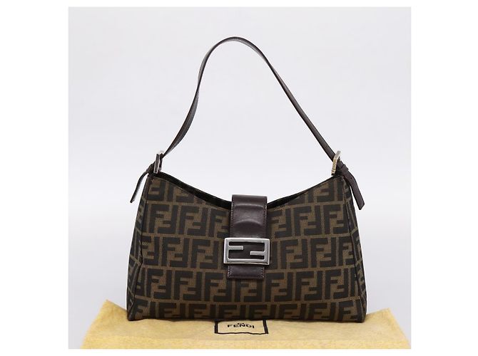 Borsa a tracolla FENDI Zucca Canvas Mamma Baguette Nero Argento Auth BA15572A - vista 12