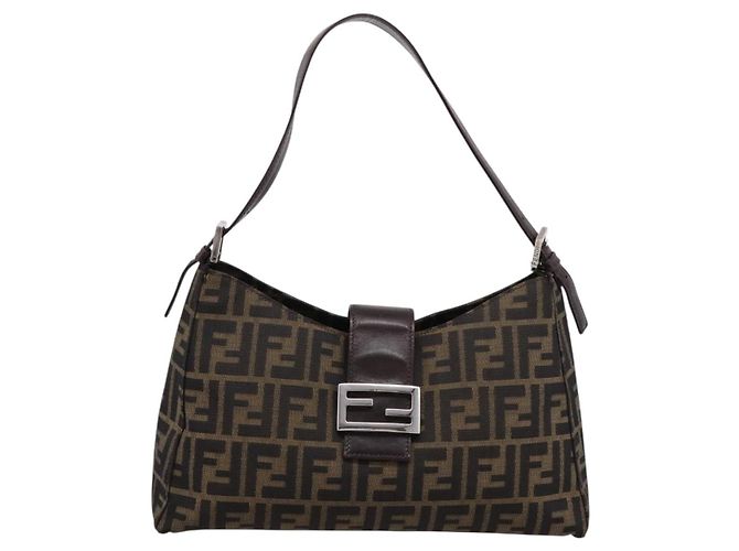 Borsa a tracolla FENDI Zucca Canvas Mamma Baguette Nero Argento Auth BA15572A - vista 13