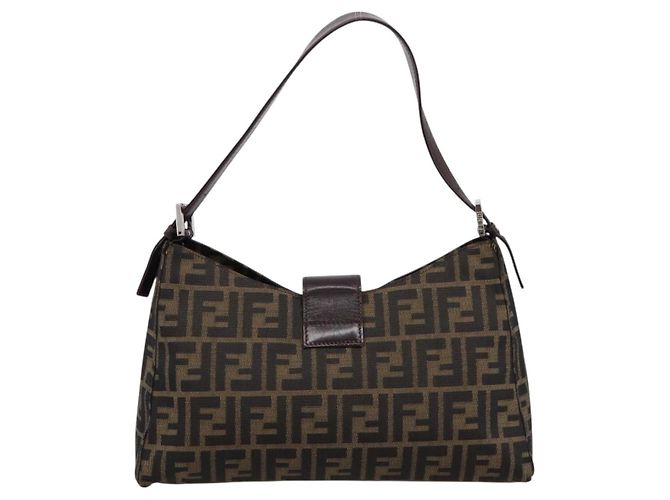 Borsa a tracolla FENDI Zucca Canvas Mamma Baguette Nero Argento Auth BA15572A - vista 2