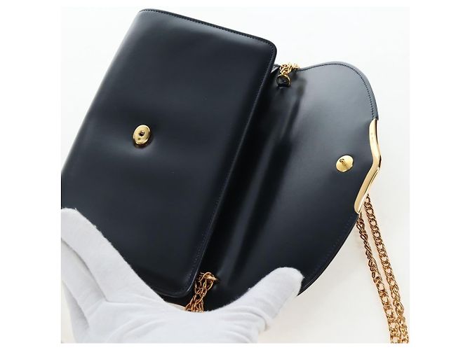 Borsa a tracolla con catena CARTIER Pelle Navy Gold Auth 201192V D'oro Blu navy - vista 9